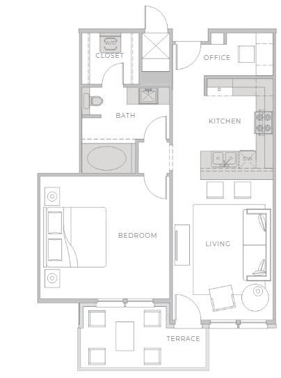 1 bed, 1 bath, 734 sqft, $1,599