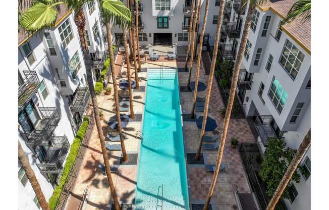 aerial view of swimming pool at Roosevelt Square apartments