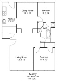 2 beds, 1 bath, 970 sqft, $1,586