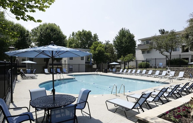 our apartments have a large pool with chairs and umbrellas