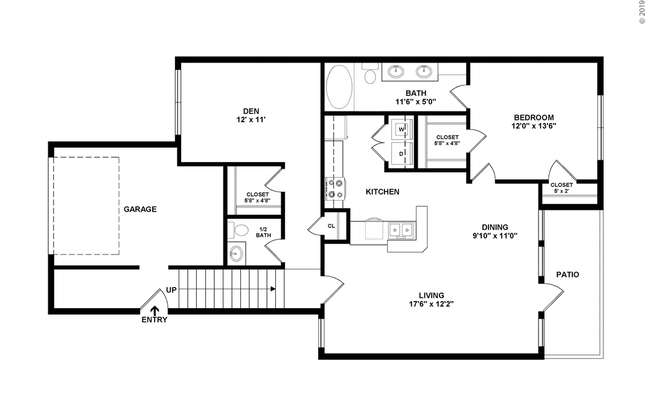 1 bed, 1.5 baths, 1,301 sqft, $1,550