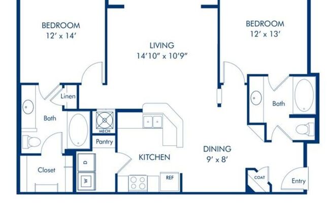 2 beds, 2 baths, 1,264 sqft, $1,235