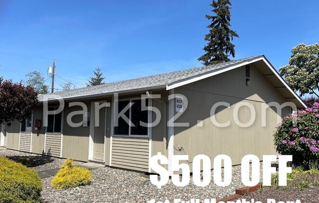 $500 OFF!  2 Bedroom 1 Bathroom Duplex in Tacoma- 4318 S Alder St