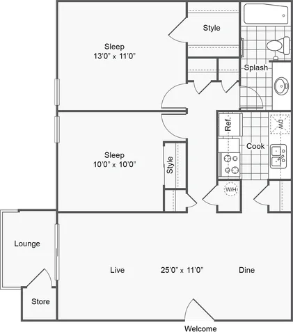 2 beds, 1 bath, 806 sqft, $1,249