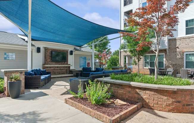 the preserve at ballantyne commons courtyard with furniture and awning