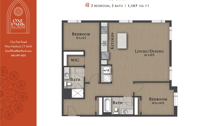 2 beds, 2 baths, 1,167 sqft, $3,423, Unit 168