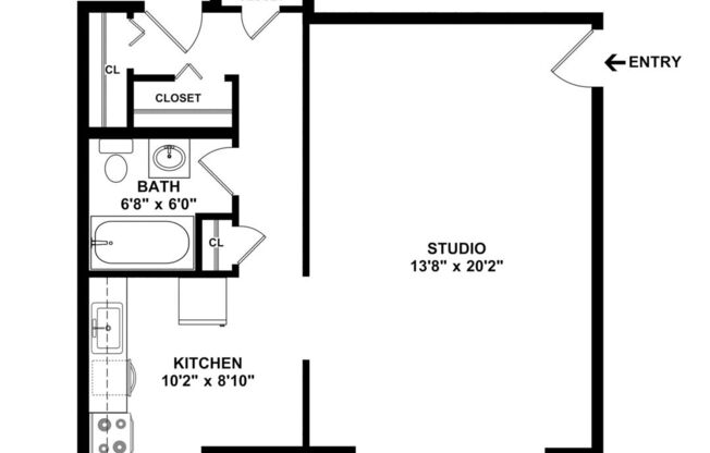 Studio, 1 bath, 503 sqft, $1,700