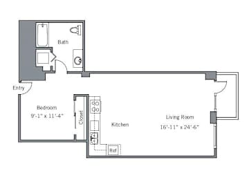1 bed, 1 bath, 754 sqft, $2,370