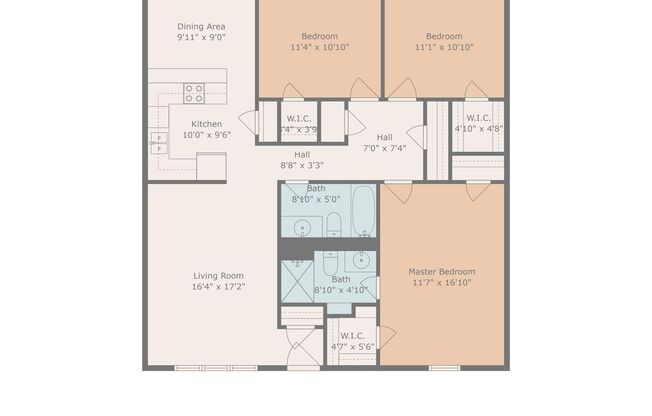 3 beds, 2 baths, 1,296 sqft, $1,500, Unit 1005