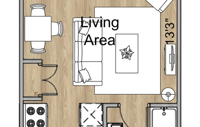 Studio, 1 bath, 350 sqft, $1,115, Unit 126-3B