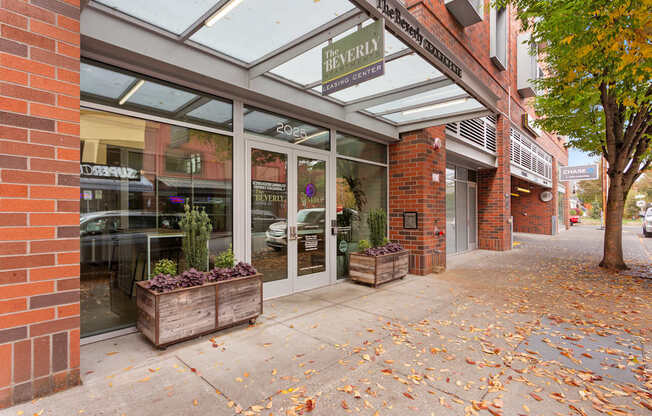 The beverly bakery is located in a brick building.