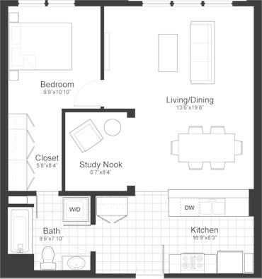 1 bed, 1 bath, 787 sqft, $3,100, Unit 112