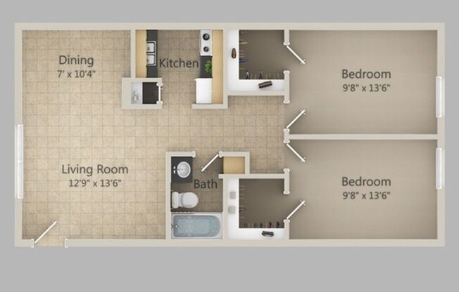 2 beds, 1 bath, 840 sqft, $1,295, Unit 1103-215