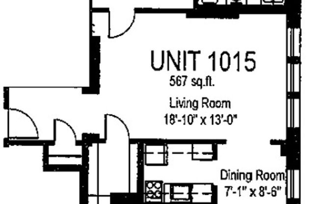 Studio, 1 bath, 413 sqft, $1,425, Unit Royal York 1015