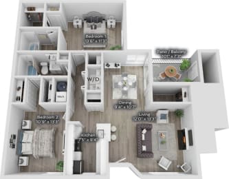 2 beds, 2 baths, 1,203 sqft, $1,628