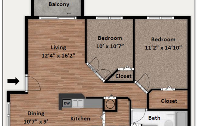 2 beds, 1 bath, 975 sqft, $2,075, Unit 04-207