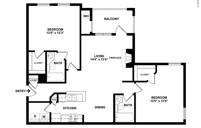2 beds, 2 baths, 1,100 sqft, $1,449