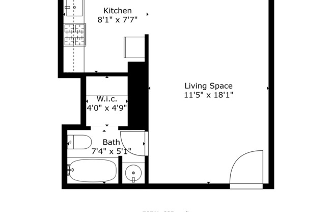 Studio, 1 bath, 322 sqft, $1,495, Unit 205