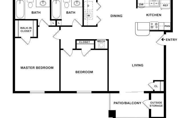 2 beds, 2 baths, 976 sqft, $1,340, Unit I-401