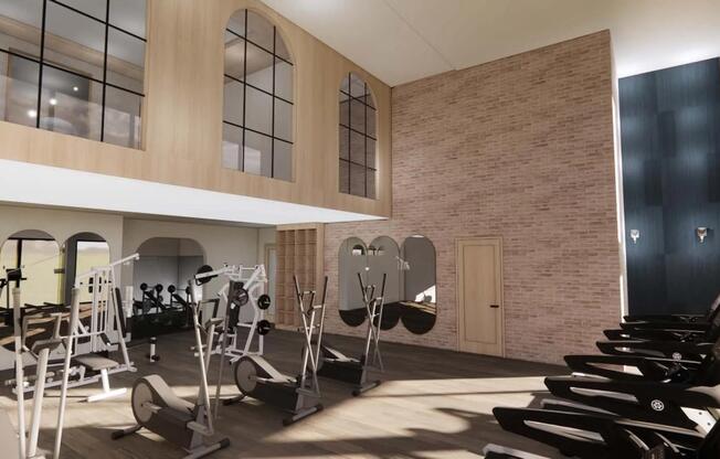 Club-quality fitness studio with spin bikes and fitness on-demand at Modera University Park in Denver, CO.