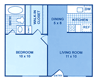 1 bed, 1 bath, 418 sqft, $727