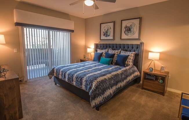 Bedroom decor with lamps at Level 25 at Oquendo by Picerne, Las Vegas, NV, 89148