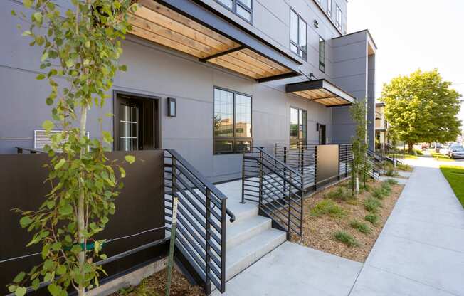 Green space and oversized patios at The Landing at 1001 NP, Fargo, North Dakota, 58102