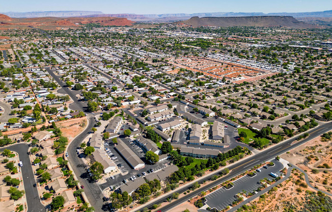an aerial view of the city