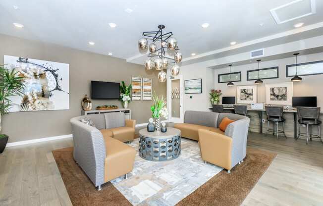 a living room with couches and a coffee table