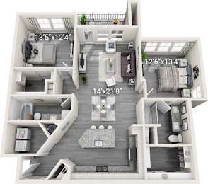 2 beds, 2 baths, 1,256 sqft, $1,825