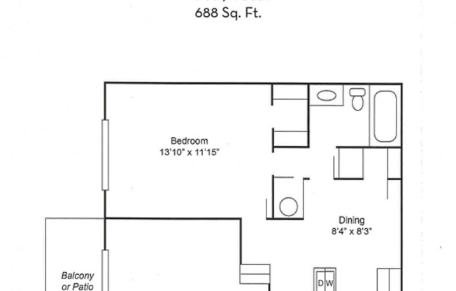 1 bed, 1 bath, 685 sqft, $695