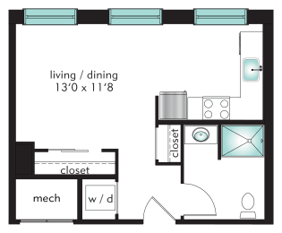 Studio, 1 bath, 423 sqft, $1,911