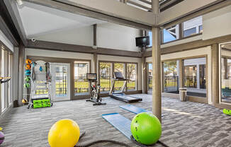 Community Fitness Center with Equipment at Seven Lakes at Carrollwood Apartments in Tampa, FL.