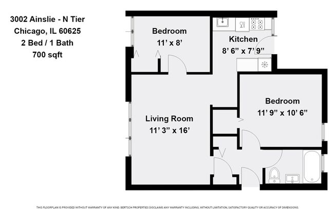 2 beds, 1 bath, 700 sqft, $1,775, Unit 3002-3N