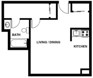 Studio, 1 bath, 425 sqft, $1,410