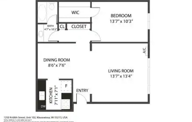 1 bed, 1 bath, 750 sqft, $1,327, Unit 48209