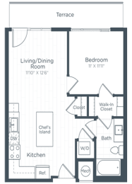 1 bed, 1 bath, 644 sqft, $2,038