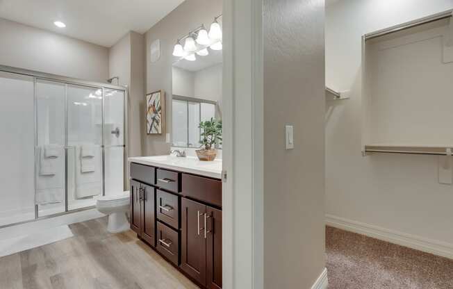 Spacious Bathroom and Closet at Bella Victoria Apartments in Mesa Arizona January 2021
