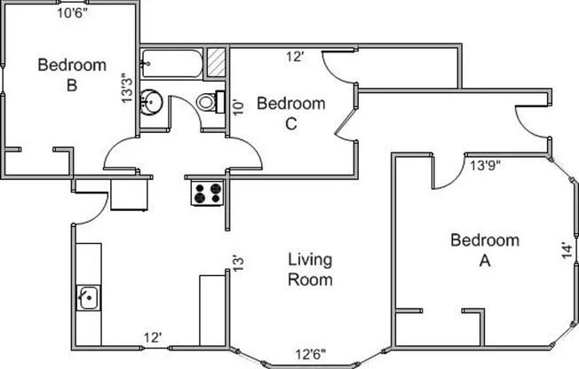 3 beds, 1 bath, 1,050 sqft, $1,870, Unit #1