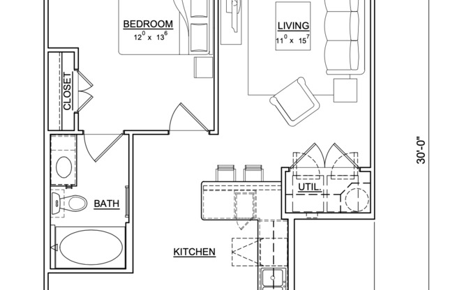 1 bed, 1 bath, 622 sqft, $1,399
