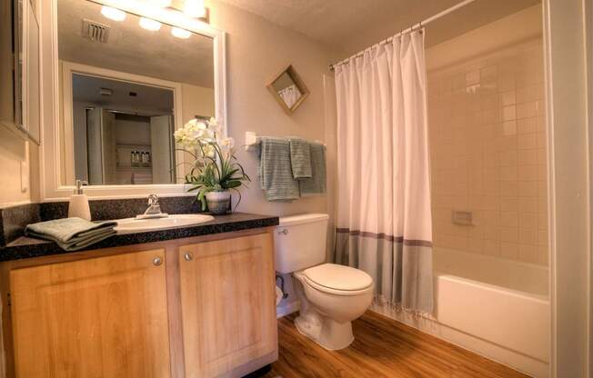 Upgraded bathrooms feature designer touches.