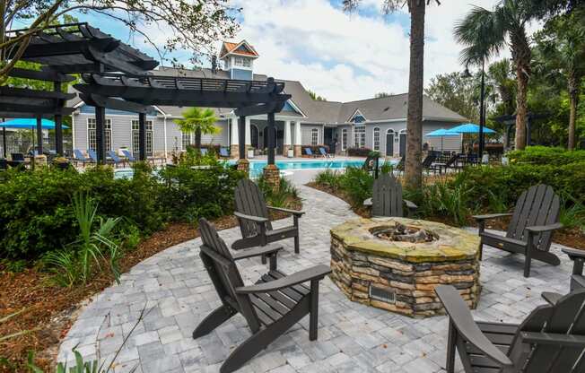 firepit and perfgula at pool deck