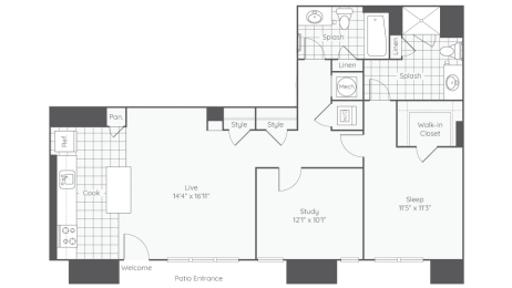 1 bed, 1 bath, 1,018 sqft, $2,520