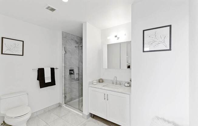 white bathroom at 65 Bay Street, Jersey City, NJ