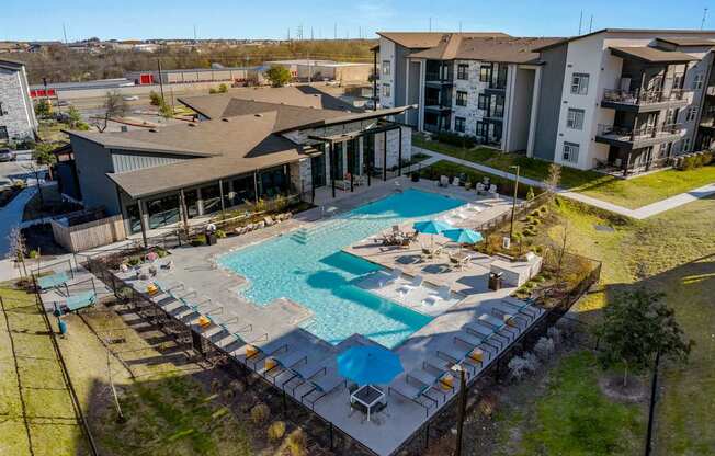 Aerial Pool View at Bridge at Tech Crossing, Austin, TX, 78753