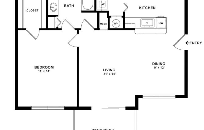 1 bed, 1 bath, 834 sqft, $1,575