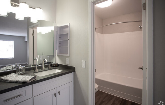 Renovated Bathrooms With Quartz Counters at Charter Oaks Apartments, Thousand Oaks, CA, 91360
