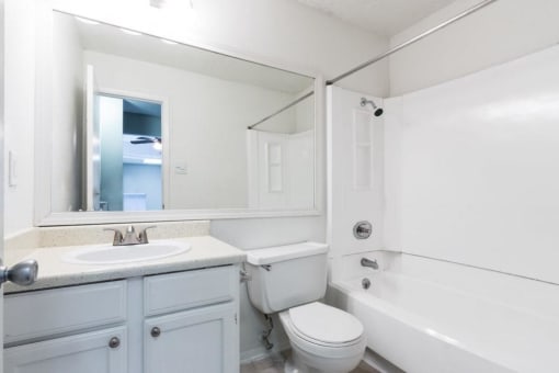 a bathroom with a sink toilet and a bath tub