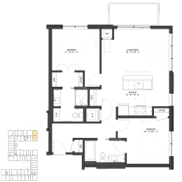 2 beds, 2 baths, 873 sqft, $2,279