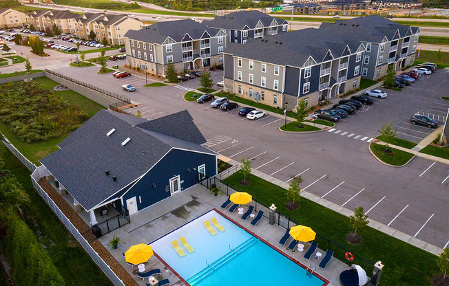 Aerial View Of The Meadowridge Clubhouse & Apartment Homes